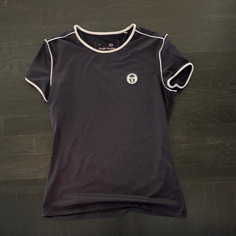 Sergio Tacchini Women's Navy T-Shirt with White Trim